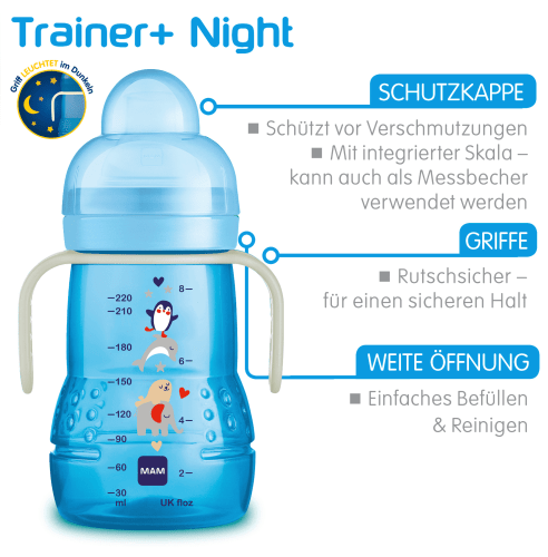 Night, ab 1 Trainer+ St 220 ml, Trinklernflasche rosa, 4.Monate,