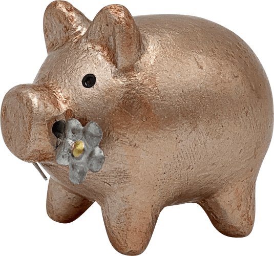 Keramikschwein mit Kleeblatt, roségold/metallic, 1 St