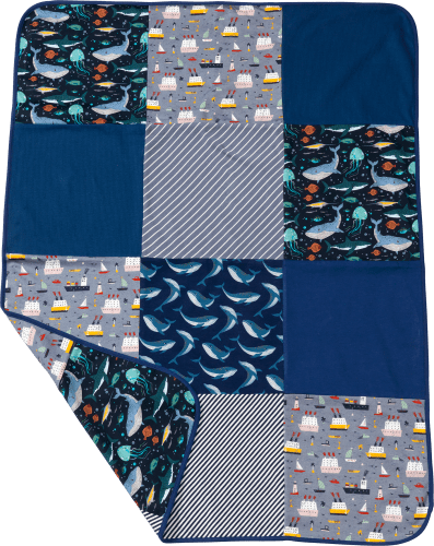 Patchwork Decke, ca. 100 x Bio-Baumwolle, 75 aus St blau, cm, 1