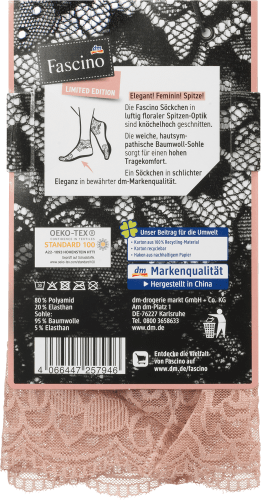 Socken mit 1 Gr. rosa, 35-38, St Spitze,