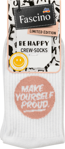 Crew Socken mit Statement-Motiv, Gr. 35-38, weiß, 1 St