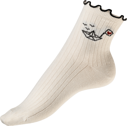 Socken mit Gr. 1 weiß, St 35-38, Papierboot-Motiv