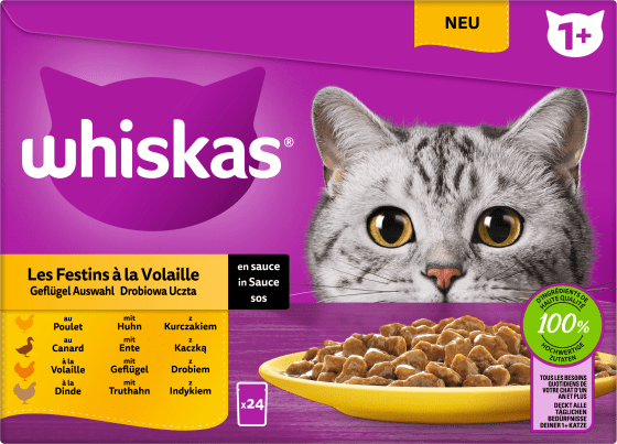 Nassfutter Katze Geflügel Auswahl in Sauce, Adult 1+ Multipack (24x85 g), 2,04 kg | Nassfutter Katze