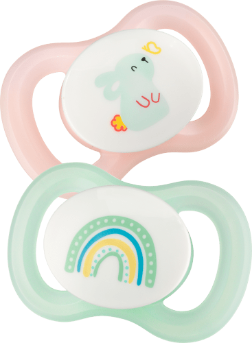 Schnuller für Neugeborene symmetrisch, Gr. 0, 2 St rosa/grün, Silikon