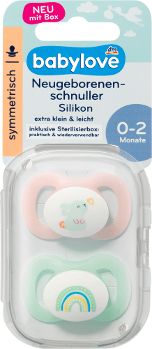 Schnuller für Neugeborene symmetrisch, Silikon, rosa/grün, Gr. 0, 2 St