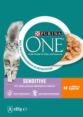 Nassfutter Katze Sensitive mit Huhn & Karotten, Multipack (8x85 g), 680 g