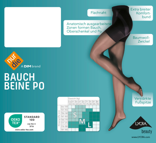 Bauch-Beine-Po 20 St schwarz 38/40, 1 Strumpfhose DEN, Gr.