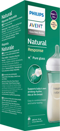 Babyflasche aus an, von Response St Geburt Glas Natural 240ml, 1 weiß