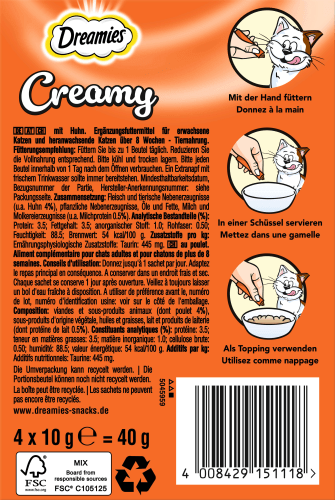 Katzenleckerli Creamy Snack mit (4x10 40 g Huhn g)