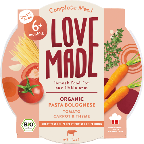 Menü Pasta Bolognese mit Tomaten, 6 Karotten, 185 Thymian, ab g Monaten