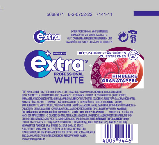 Kaugummi Extra Professional White, Himbeere St 10 Granatapfel, zuckerfrei