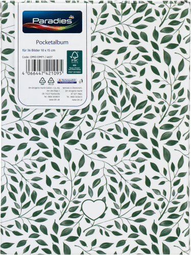 Pocket Blätter, 1 cm, Grüne Fotoalbum 10x15 St