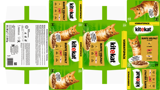 bunte Nassfutter & Katze mit Huhn, Multipack in Soße, Rind Lachs, (24x85 Vielfalt 2040 g g),