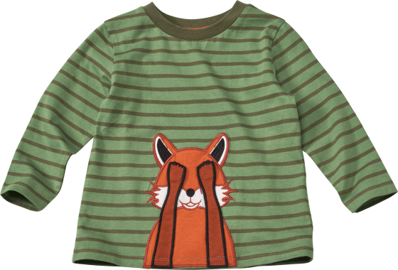 Langarmshirt mit beweglicher Fuchs-Applikation, grün & orange, Gr. 98, 1 St