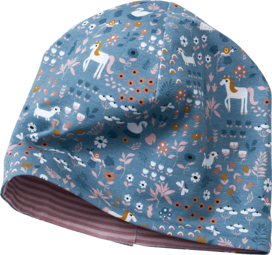 Mütze blau Tier-Muster, 1 48/49, St & rosa, mit Gr.