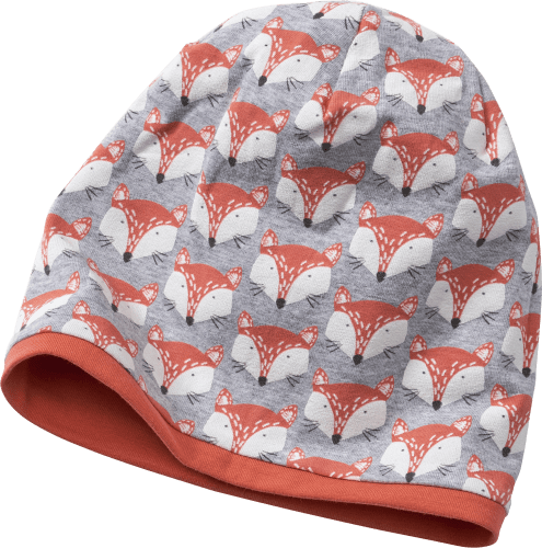 Mütze zum Wenden mit Fuchs-Muster, grau & orange, Gr. 48/49, 1 St