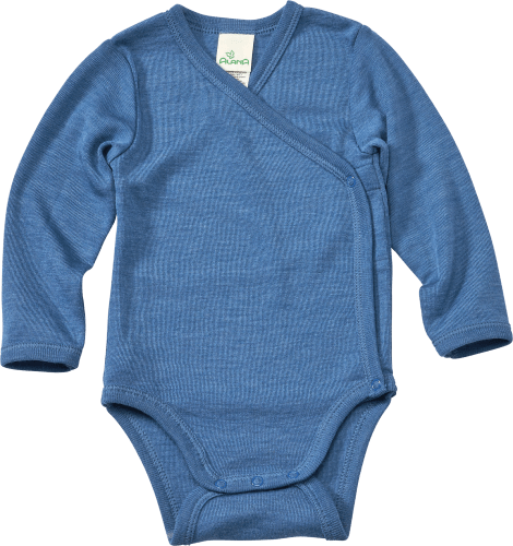 Wickelbody aus Bio-Wolle und Seide, blau, Gr. 50/56, 1 St | Baby Bodies & Strampler