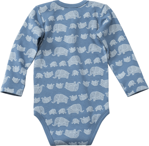 Body Langarm blau, St 1 Gr. Elefanten-Muster, 74/80, mit