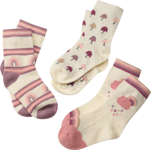 Socken mit Regenbogen-Motiv, weiß & rosa & lila, Gr. 27/28, 1 St