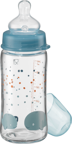 Babyflasche Weithals Glas, aus 240ml, Geburt 1 von St an, Blau 