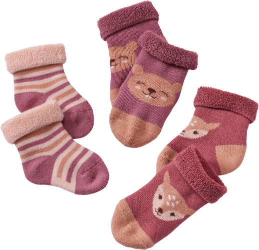Socken mit Ringeln & Tier-Motiven, lila, Gr. 13/14, 3 St