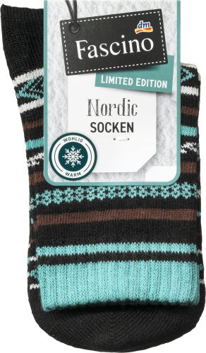 Socken mit Norweger-Muster, schwarz & blau, Gr. 35-38, 1 St