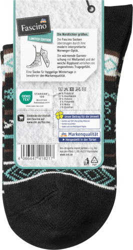 Socken mit Norweger-Muster, schwarz 1 blau, St & 35-38, Gr