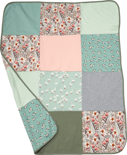 Decke im Patchwork-Design, grün & rosa, ca. 100 x 75, 1 St