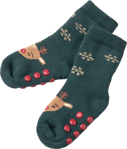 ABS Socken mit Rentier-Motiv, grün, Gr. 18/19, 1 St