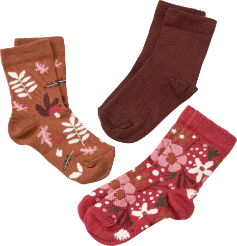Socken mit Blumen-Muster, pink + orange, Gr. 27/29, 3 St