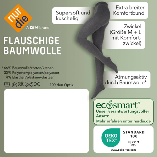 Strumpfhose Flauschige Baumwolle schwarz 100 1 40/44, DEN, Gr. St