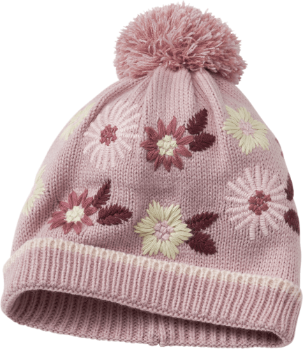 Mütze mit 52/53, rosa, Gr. St 1 Blumen-Motiv