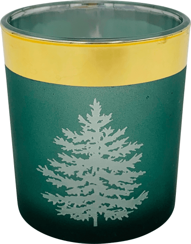 Kerzenglas, Baum, dunkelgrün mit goldenem Rand, 1 St