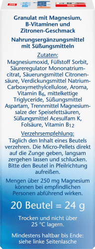 Magnesium 400 + St., 24 Vitamine B12 + g 20 Folsäure + B6 Direktgranulat