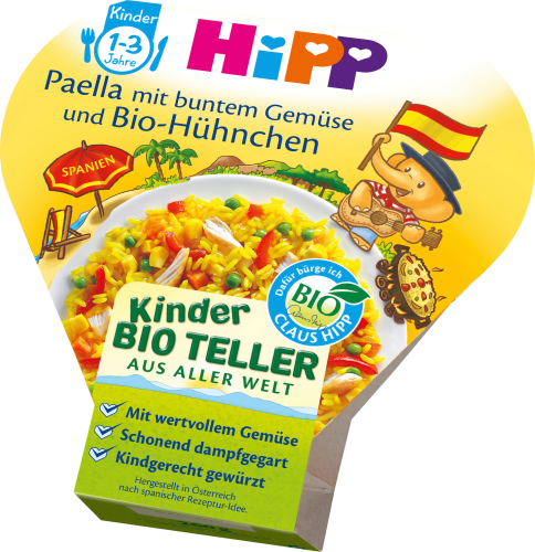 Bio-Hühnchen 250 ab g mit Paella Jahr, buntem und Kinderteller Gemüse 1