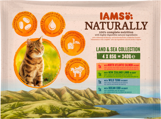 Nassfutter für Katzen, Naturally, Land & See Mix, MP 4x85g, 340 g