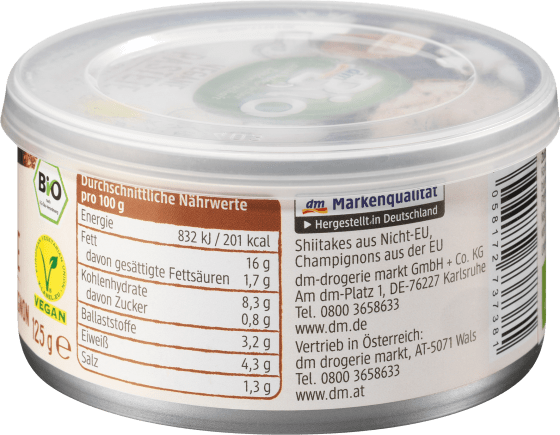 Vegane Brotaufstrich, Pastete 125 g Shiitake-Champignon,