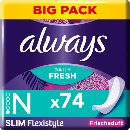 Slipeinlagen Daily Fresh Frischeduft BigPack, 74 Flexistyle mit Slim St