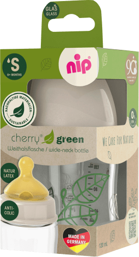 Babyflasche aus Glas cherry green, beige, von Geburt an, 120ml, 1 St | Babyflaschen & Kinderflaschen