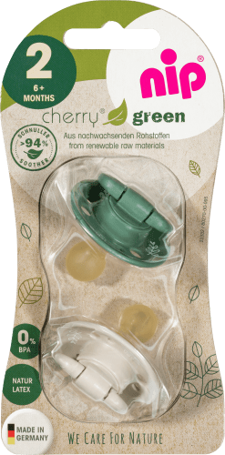 Schnuller Cherry Green Latex, beige/dunkelgrün, Gr.2, ab 6 Monate, 2 St | Schnuller