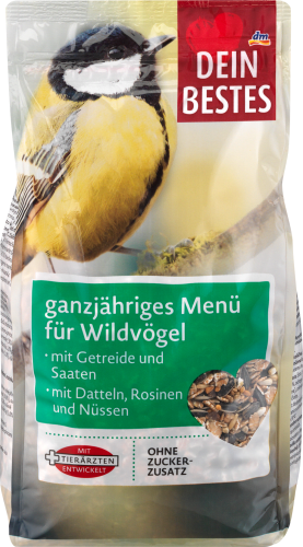 Wildvogelfutter mit Datteln & Rosinen, ganzjähriges Menü für Wildvögel, 1 kg