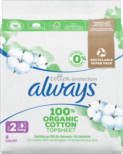 Ultra-Binden Cotton Protection Long mit Flügel, 9 St
