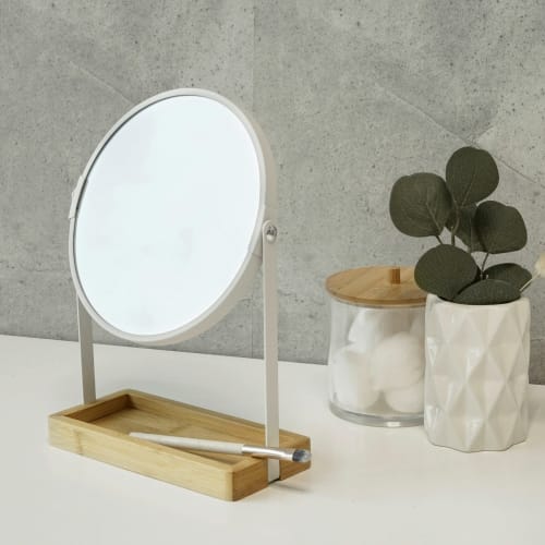 Standspiegel Metall/Bambus weiß mit Ablageschale, St 1