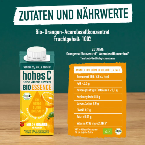 l milde Saft Bio Orange 0,2 mit Acerola, Essence, Konzentrat,