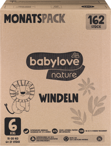 Windeln nature Gr. 6, XXL, 15-20 kg, Monatspack, 162 St