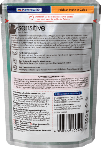 Gelee, 100 g Nassfutter in sensitive Katze Huhn mit