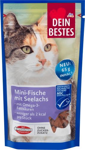 & Omega-3-Fettsäuren, MSC-zertifiziert 65 wertvollen Fisch-Minis g für mit Katzen, Seelachs Snack