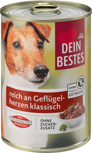 Nassfutter Hund mit Geflügelherzen, 400 g