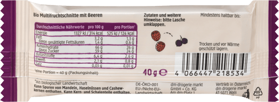 Fruchtriegel, Himbeer Cassis, 40 g