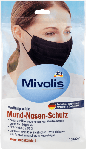 Medizinische Mundschutzmaske für St 10 (schwarz), Erwachsene